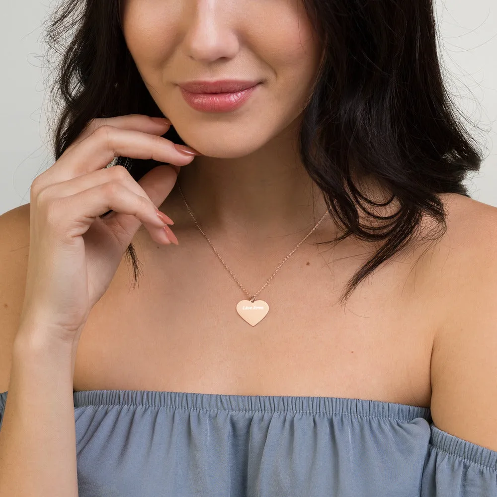 Streamz Engraved "Live Free" Silver Heart Necklace