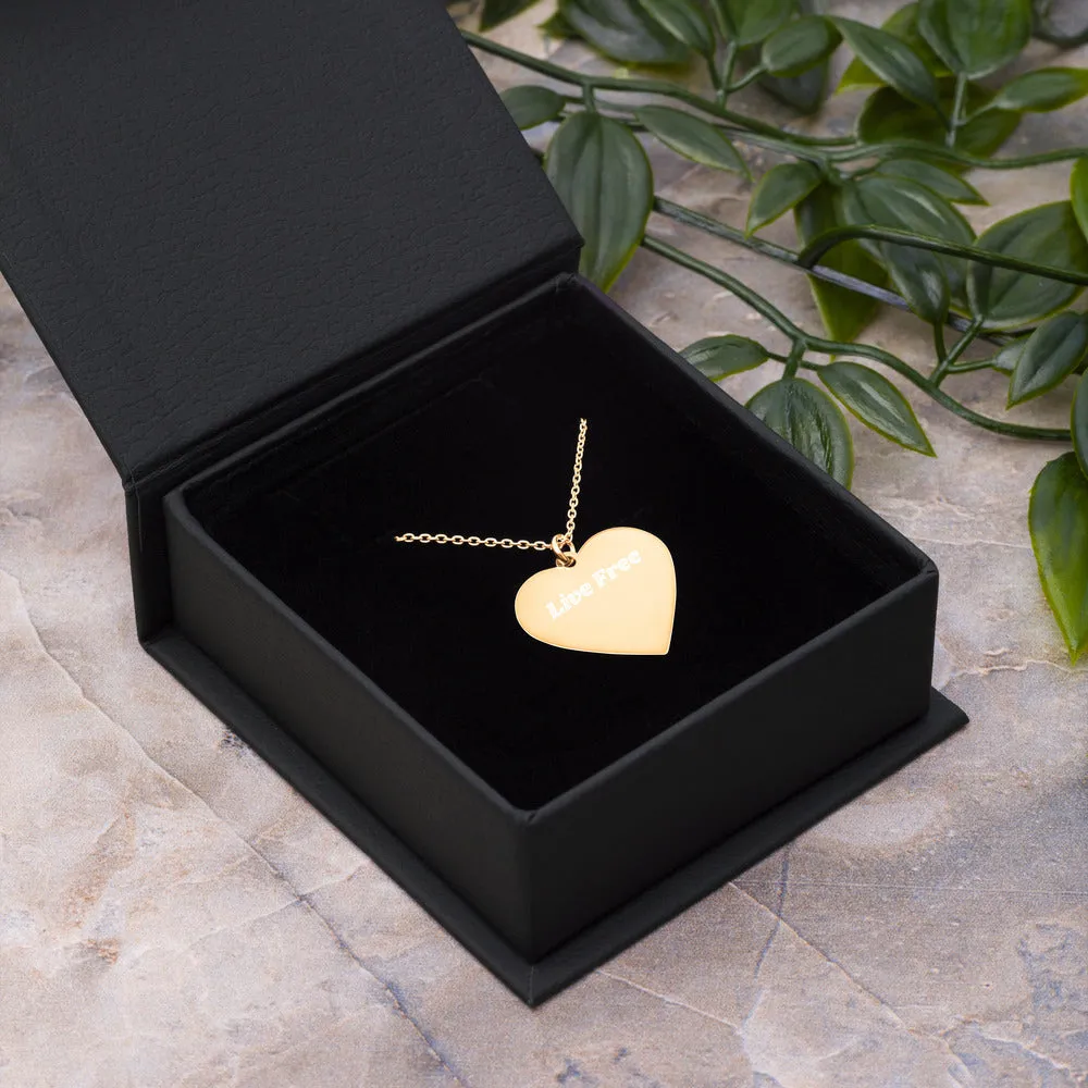 Streamz Engraved "Live Free" Silver Heart Necklace