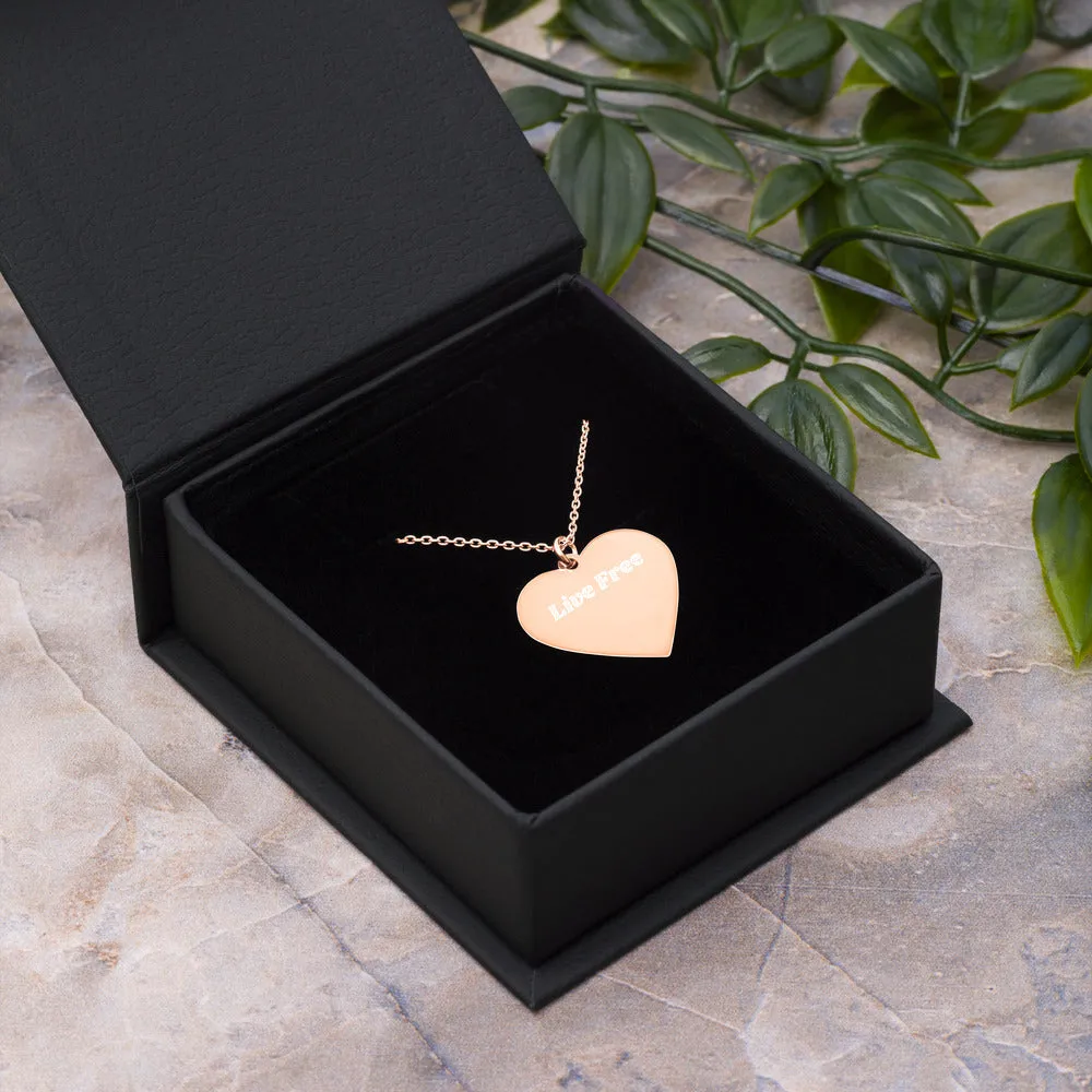 Streamz Engraved "Live Free" Silver Heart Necklace