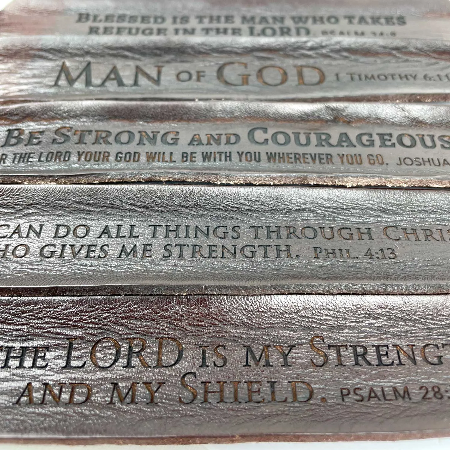 Strength and Dignity Proverbs 31 Laser-Engraved Brown Leather Scripture Bracelet with Watch Band Clasp