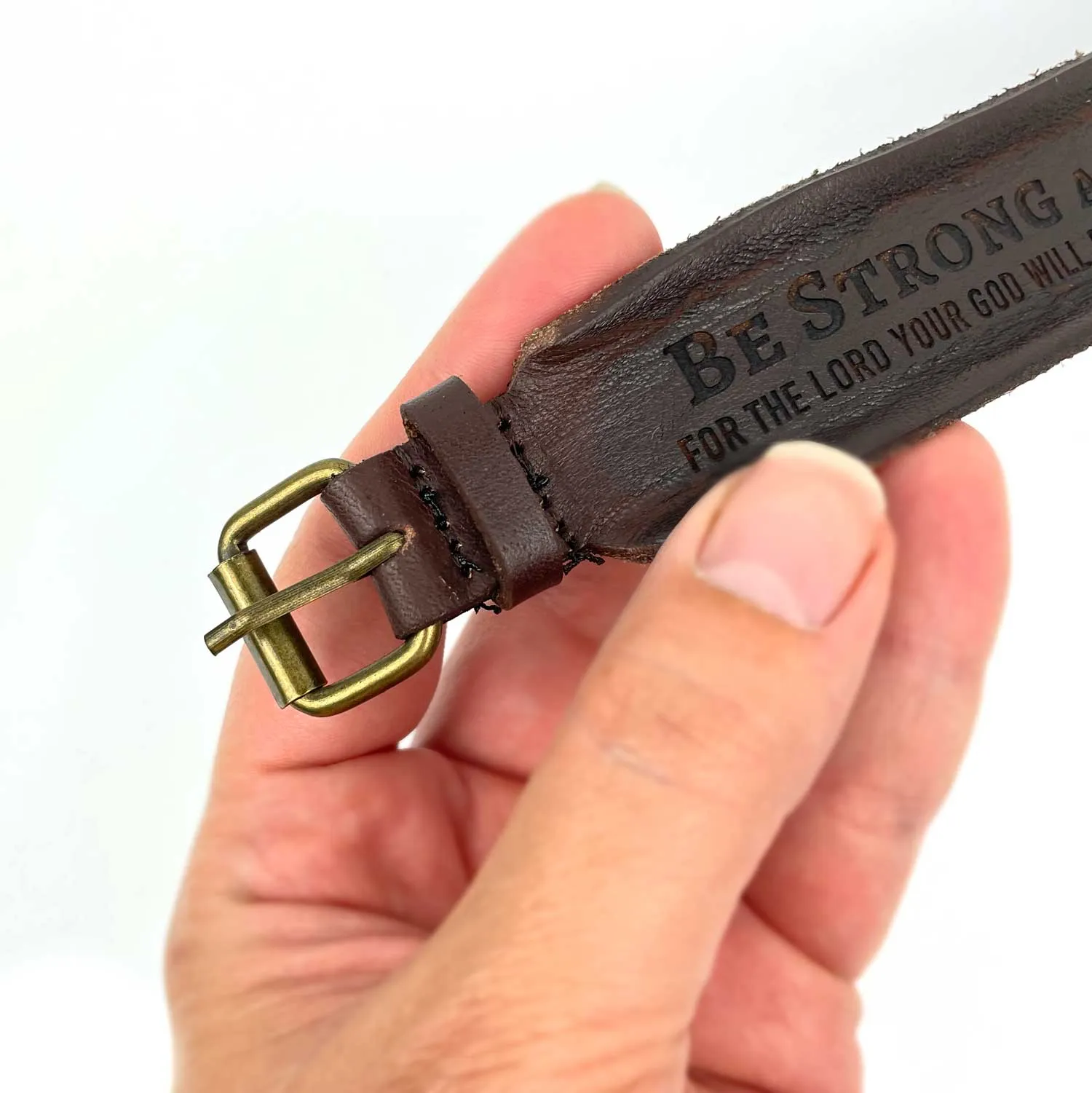 Strength and Dignity Proverbs 31 Laser-Engraved Brown Leather Scripture Bracelet with Watch Band Clasp