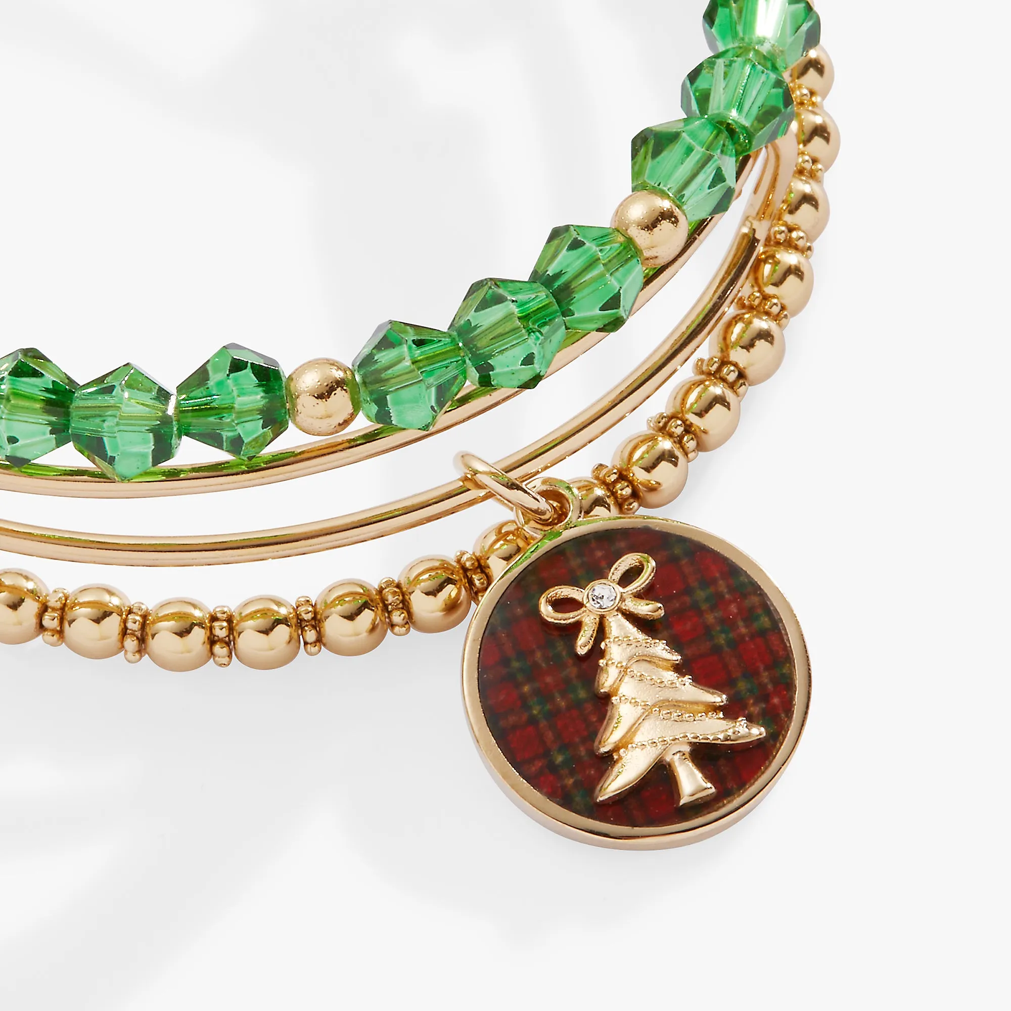 Set of 3 Festive Tartan Christmas Tree Bangles