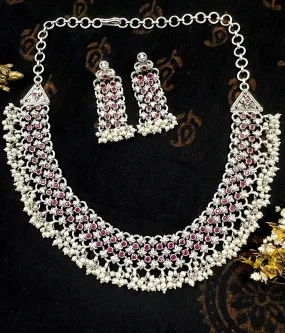 The Ornate Silver Mesh Necklace (Red)