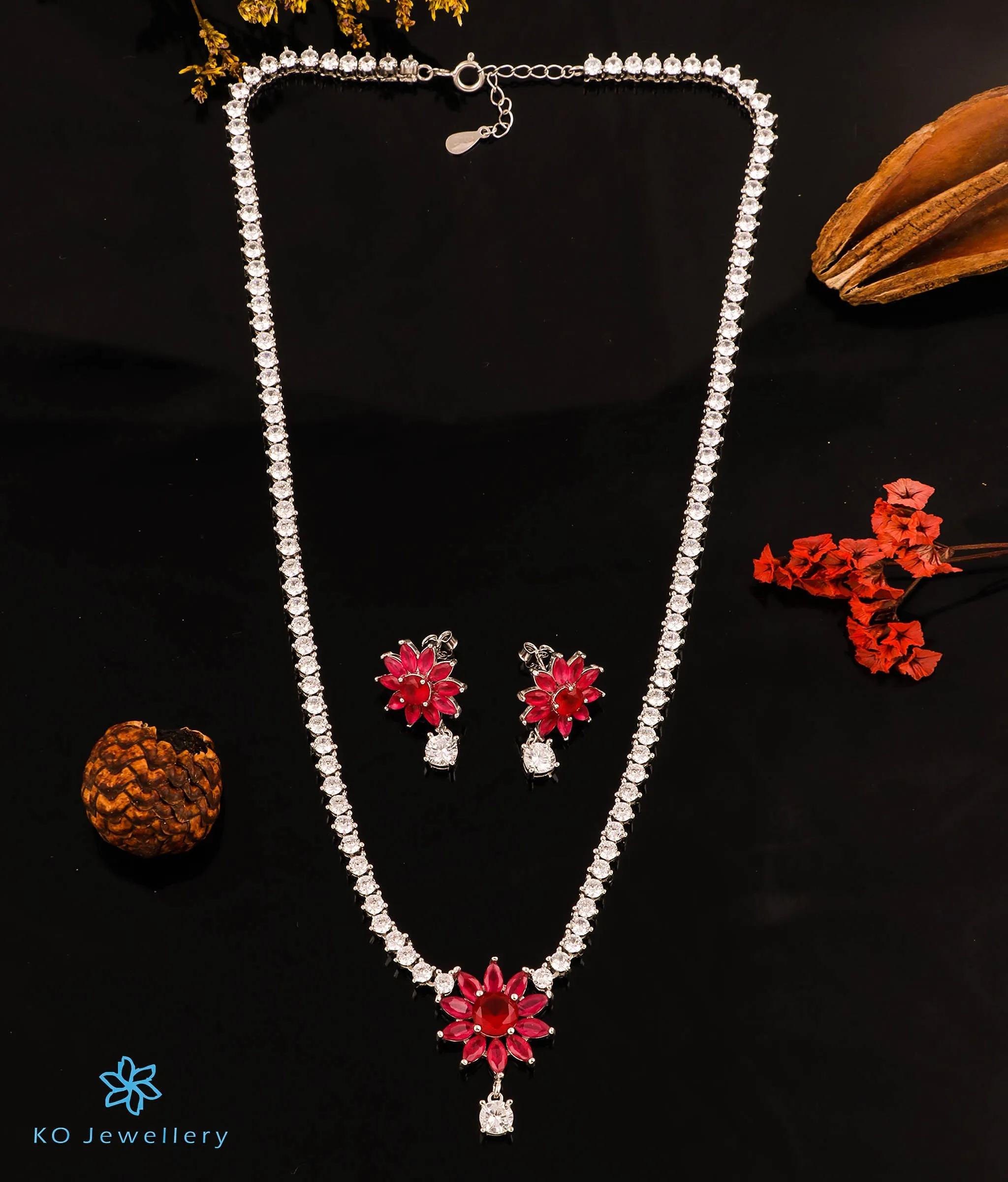 The Scarlet Flower Silver Necklace Set