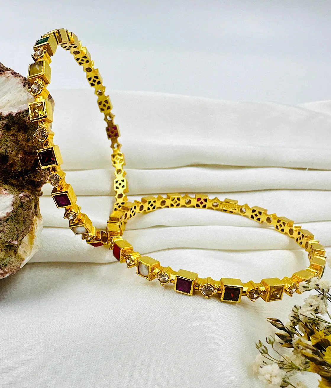 The Silver Navratna Bangle (Size /2.8 )