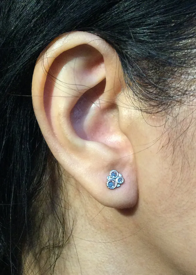 Three Stone Cluster Diamond Stud Earrings in white gold