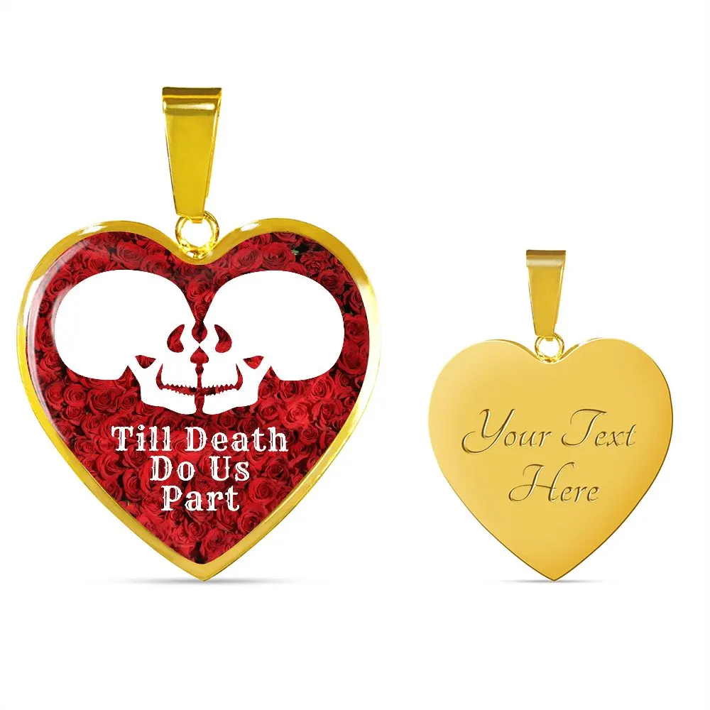 Till Death Do Us Part White Skulls Charm Eternal Love Halloween Heart Pendant Necklace