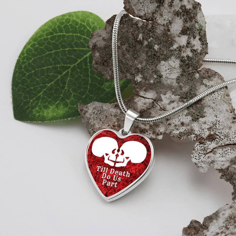 Till Death Do Us Part White Skulls Charm Eternal Love Halloween Heart Pendant Necklace