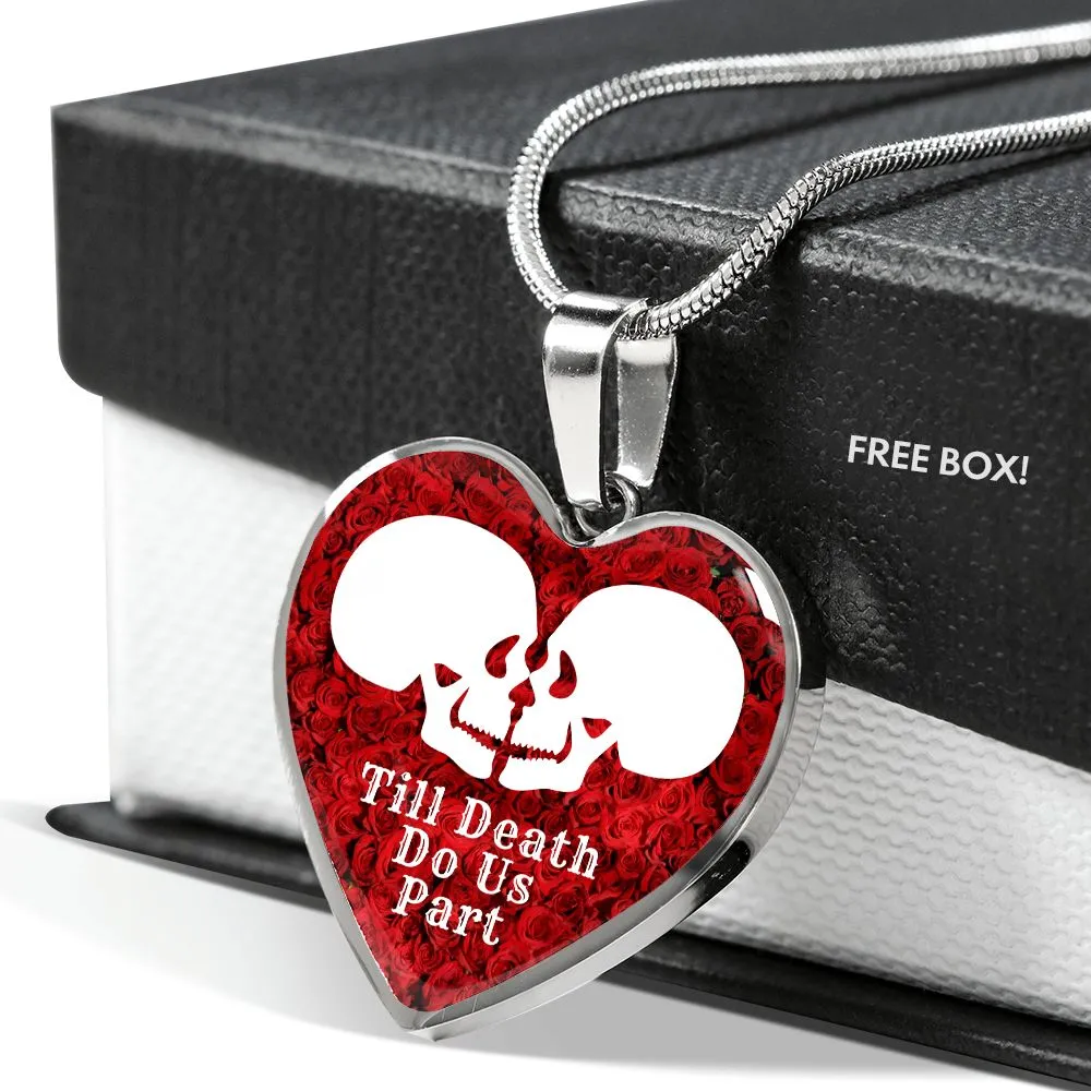 Till Death Do Us Part White Skulls Charm Eternal Love Halloween Heart Pendant Necklace