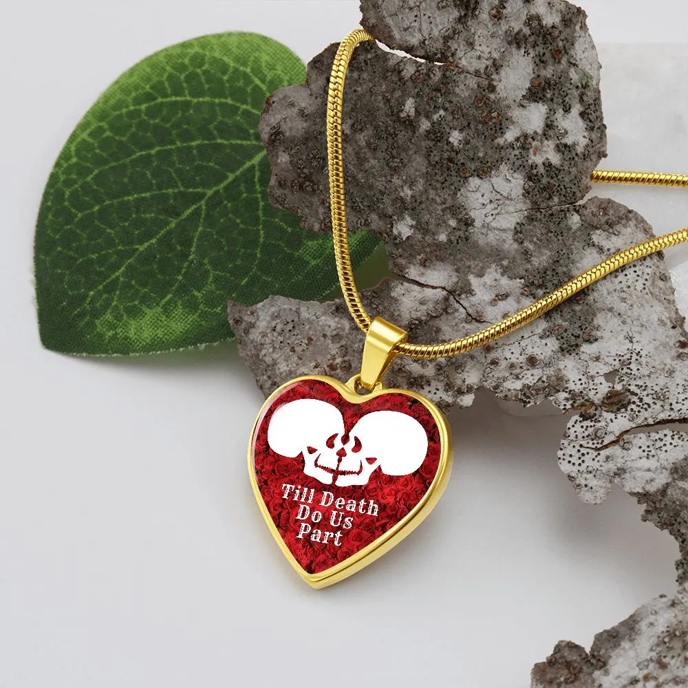 Till Death Do Us Part White Skulls Charm Eternal Love Halloween Heart Pendant Necklace