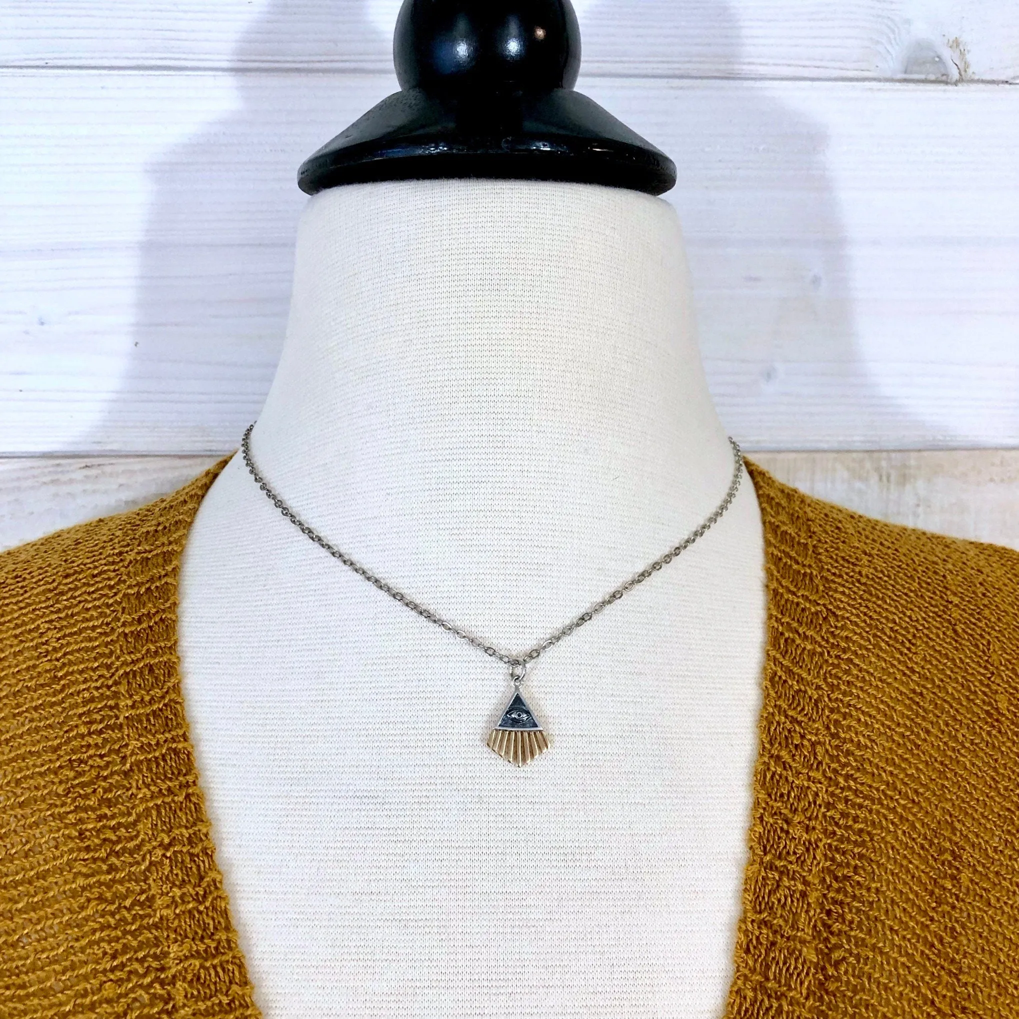 Tiny Talisman Collection - Sterling Silver All Seeing Eye Necklace Pendant with Bronze 18x14mm  /