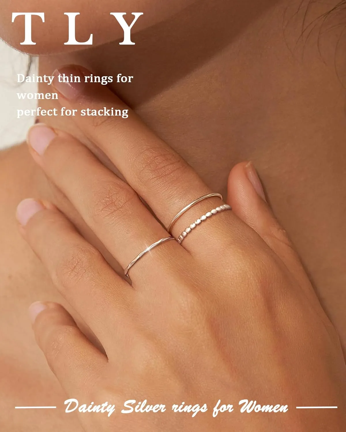 TLY Stackable Rings for Women Non Tarnish 18K Gold Silver Plated Dainty Stacking Rings Set Thumb Thin Cute Knuckle Pinky Finger Ring Promise Engagement Wedding Band Rings Size 5 6 7 8 9 10 Trendy Jewelry Gift for Women