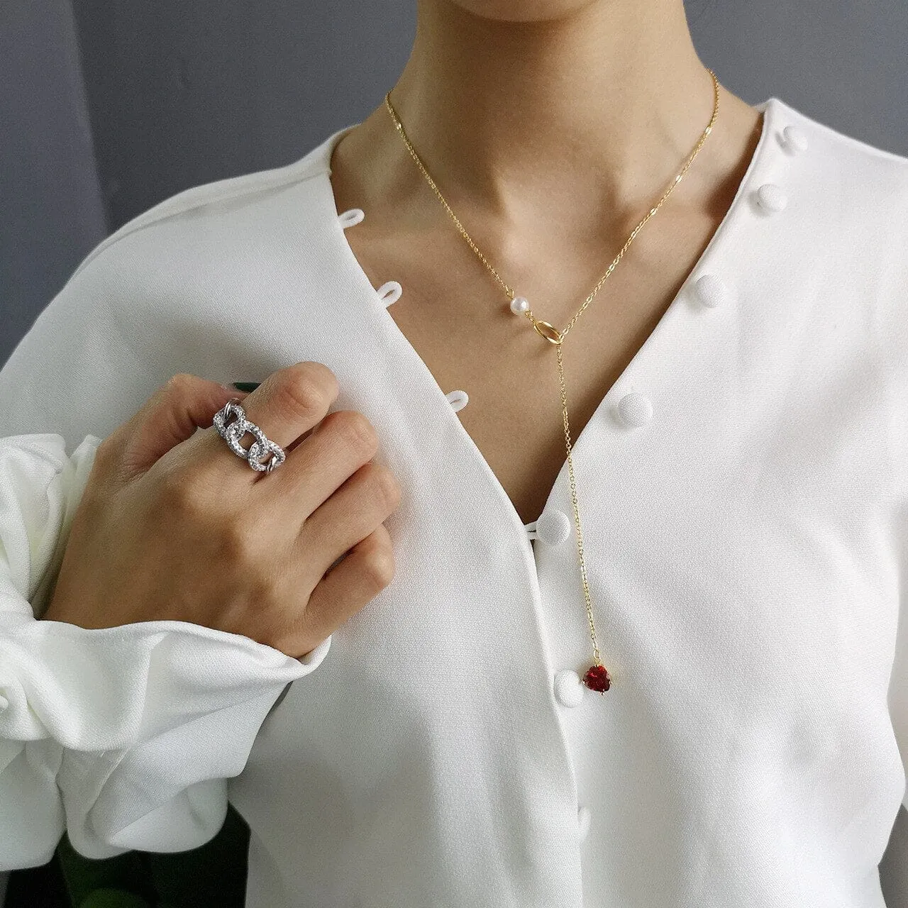 Trend Choker Charms Ruby Necklace - 925 Sterling Silver