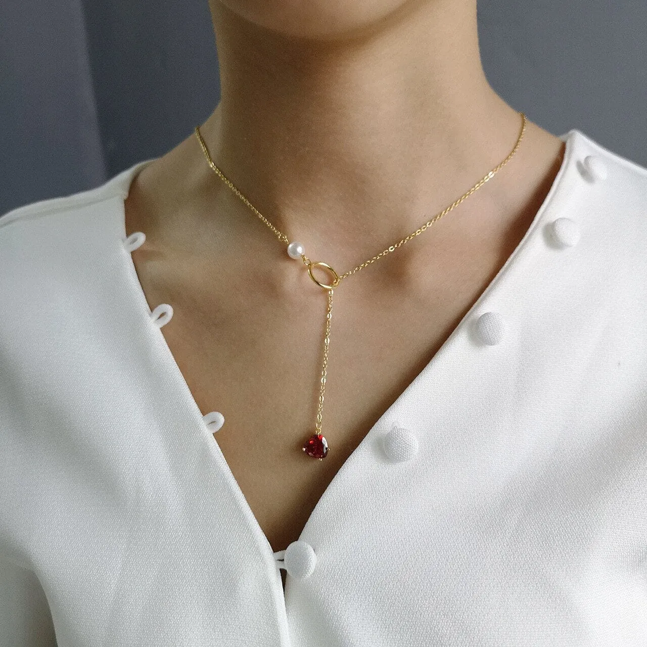 Trend Choker Charms Ruby Necklace - 925 Sterling Silver