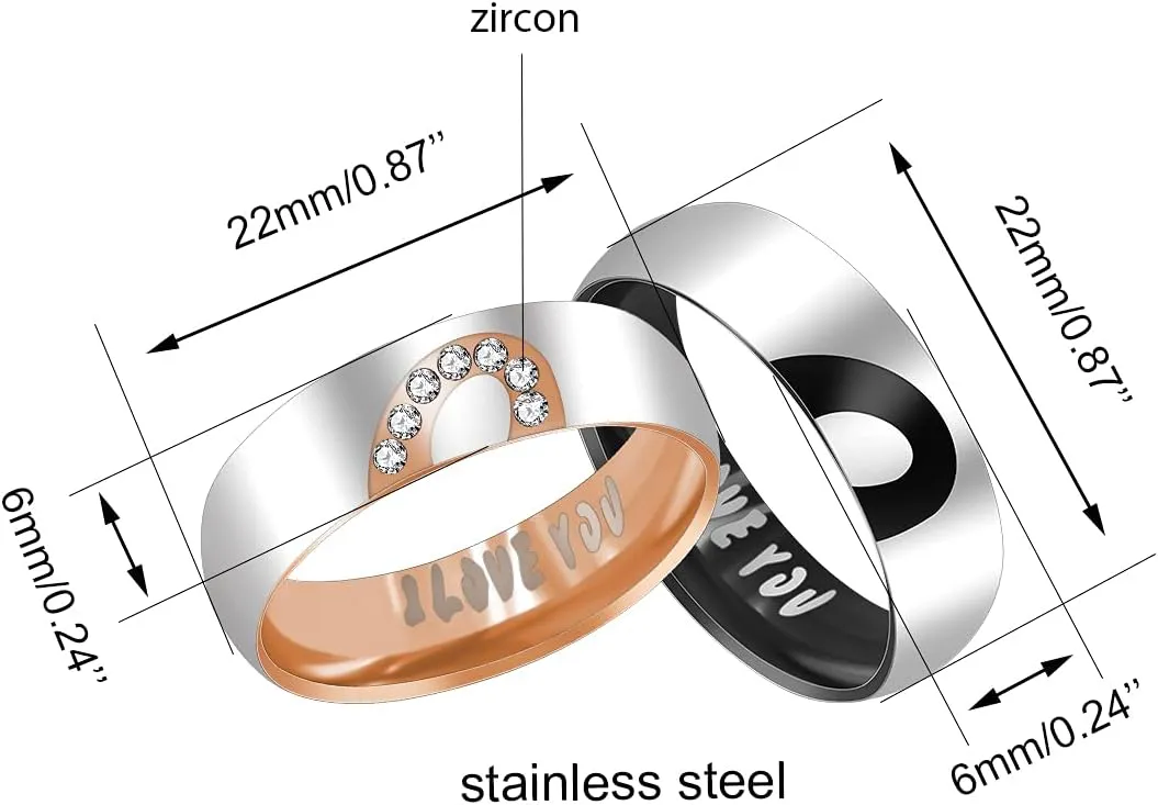 Uloveido I Love You Matching Love Heart Promise Rings for Men Women His Her Wedding Engagement Stainless Steel Rings for friend Boyfriend Y1319