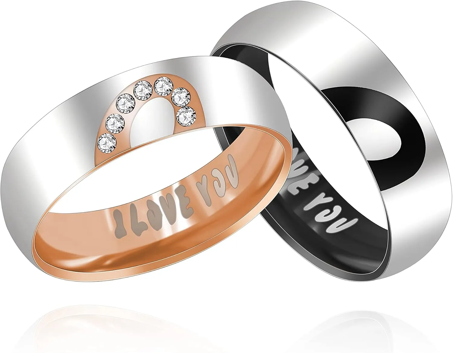 Uloveido I Love You Matching Love Heart Promise Rings for Men Women His Her Wedding Engagement Stainless Steel Rings for friend Boyfriend Y1319