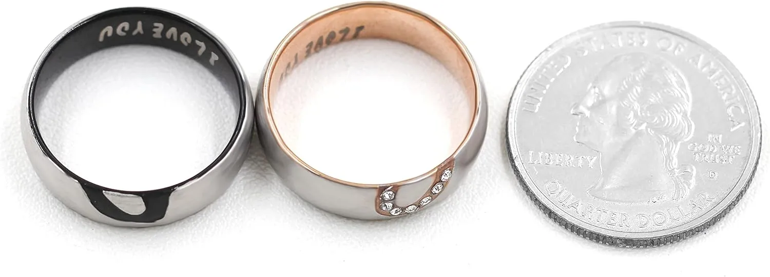 Uloveido I Love You Matching Love Heart Promise Rings for Men Women His Her Wedding Engagement Stainless Steel Rings for friend Boyfriend Y1319