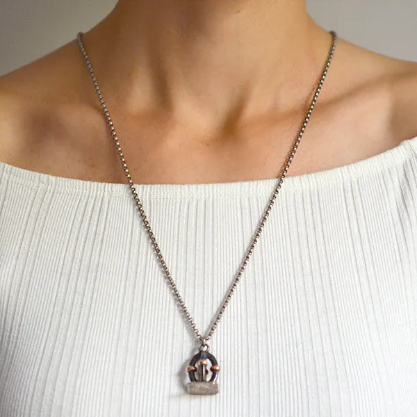 Victorian Silver & 9kt Rose Gold Niello Fob Pendant