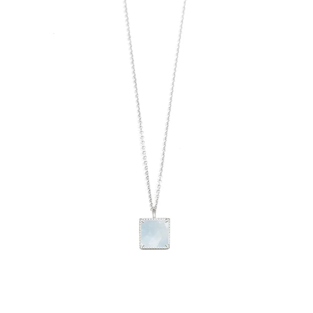 Vintage Lace Square Aquamarine Silver Necklace