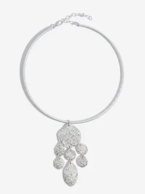 Westside Accessories Silver Textured Pendant Choker Necklace
