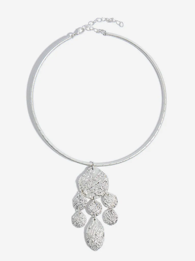 Westside Accessories Silver Textured Pendant Choker Necklace