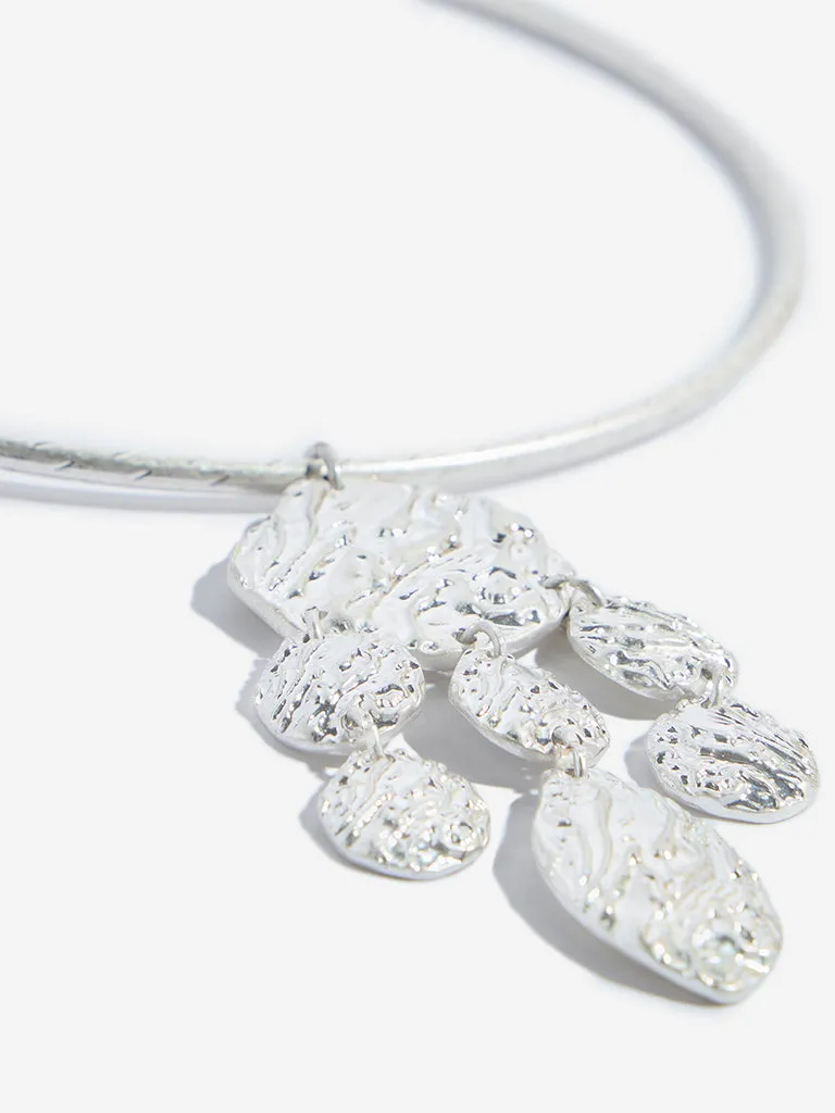 Westside Accessories Silver Textured Pendant Choker Necklace