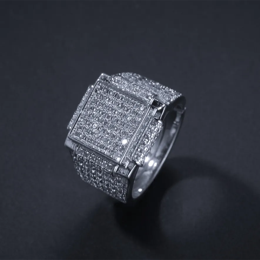 White Gold Iced Square Bling Ring