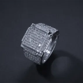 White Gold Iced Square Bling Ring