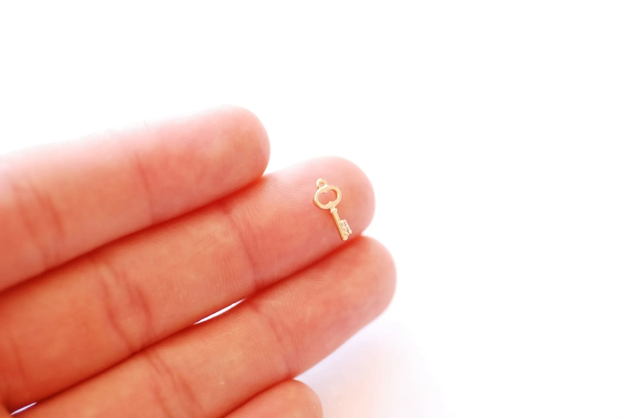 Wholesale Small Dainty Key Charm | 16K Gold Plated over Brass CZ Cubic Zirconia | Tiny Gold Lock Key Pendant Brass Charms B326