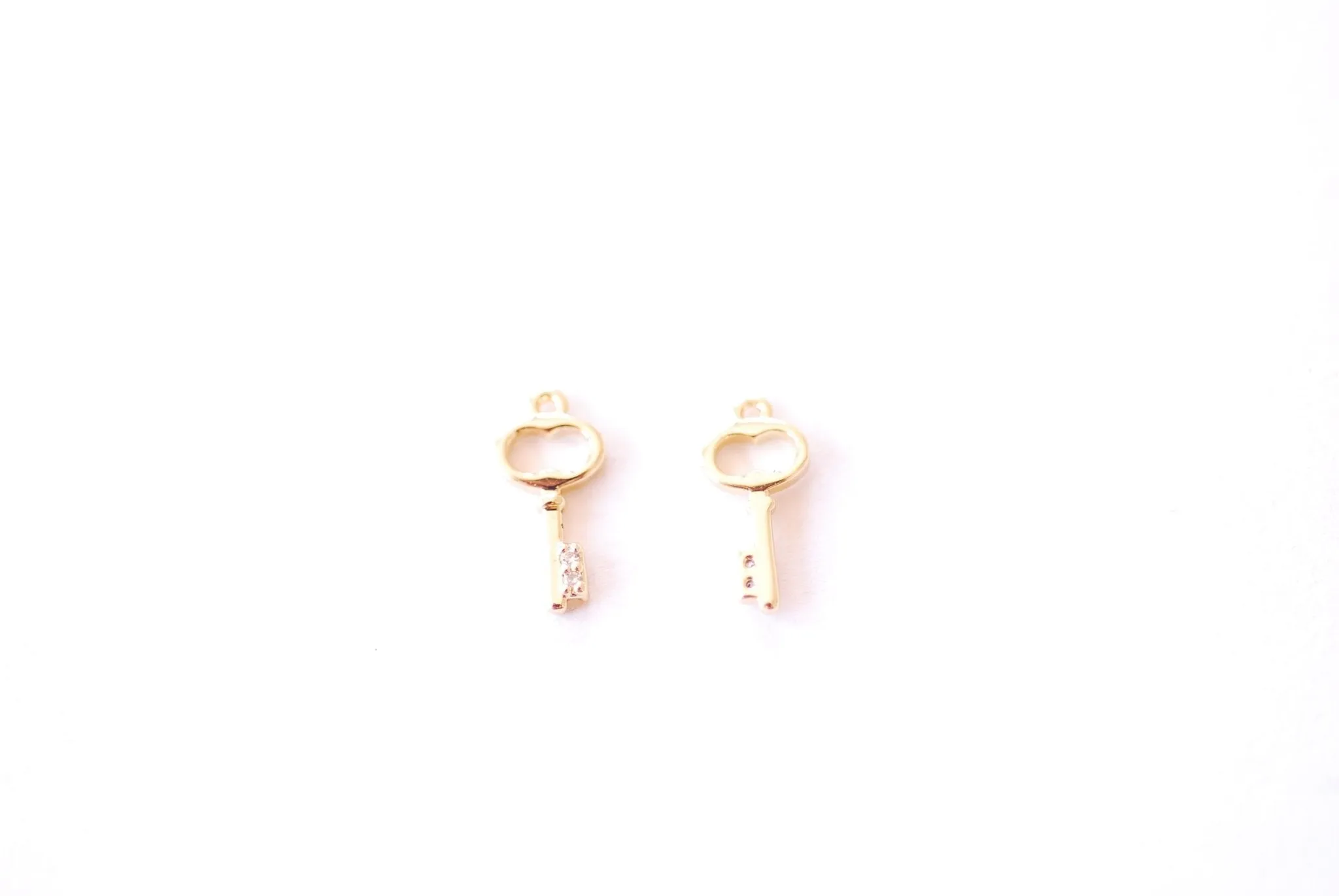 Wholesale Small Dainty Key Charm | 16K Gold Plated over Brass CZ Cubic Zirconia | Tiny Gold Lock Key Pendant Brass Charms B326
