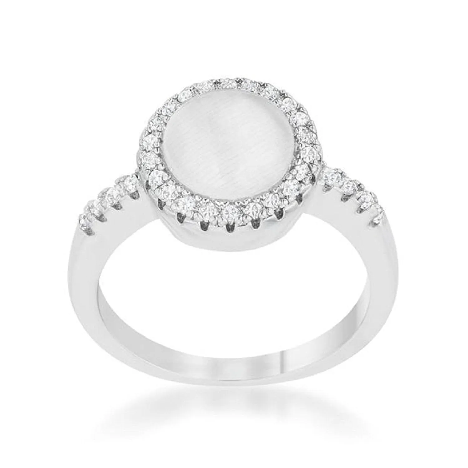 WildKlass 0.3ct CZ White Cat's Eye Rhodium Plated Classic Ring