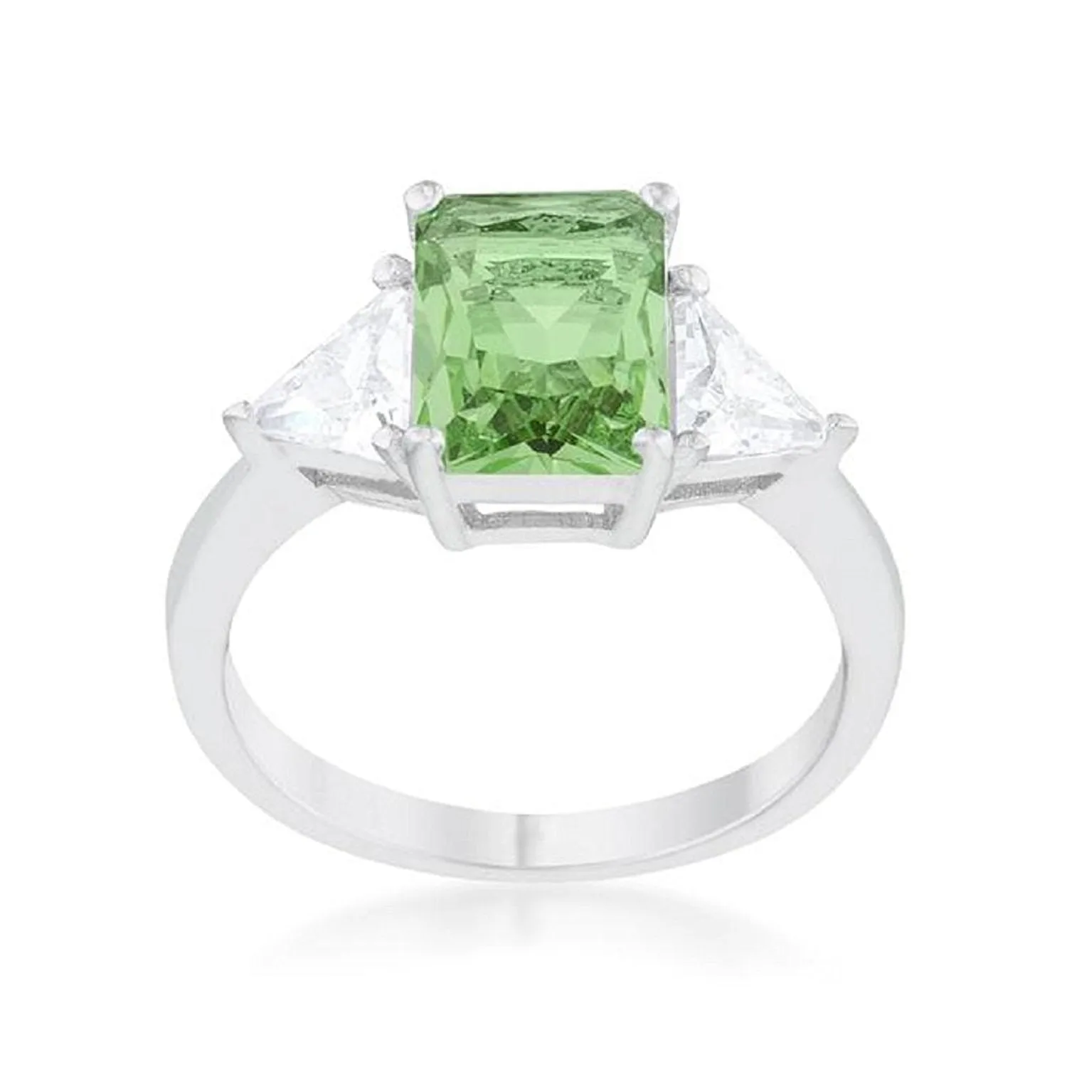 WildKlass Classic Apple Green Rhodium Plated Engagement Ring