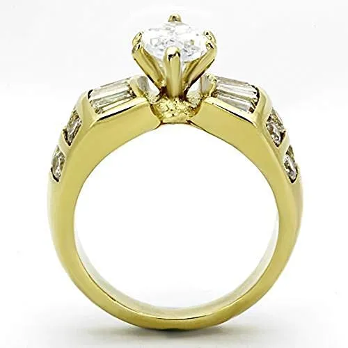 WildKlass Stainless Steel Engagement Ring IP Gold Women AAA Grade CZ Clear