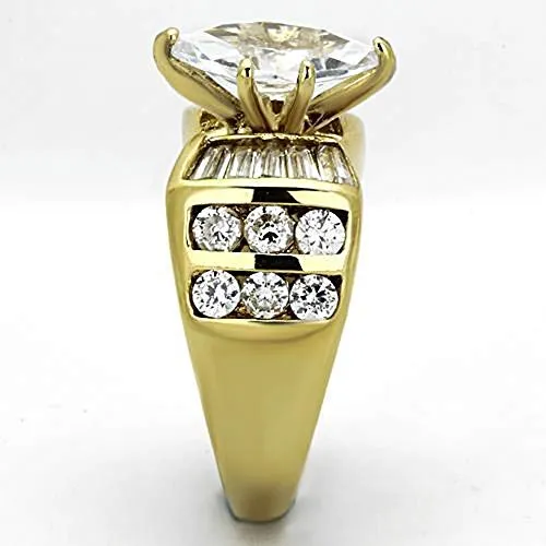 WildKlass Stainless Steel Engagement Ring IP Gold Women AAA Grade CZ Clear
