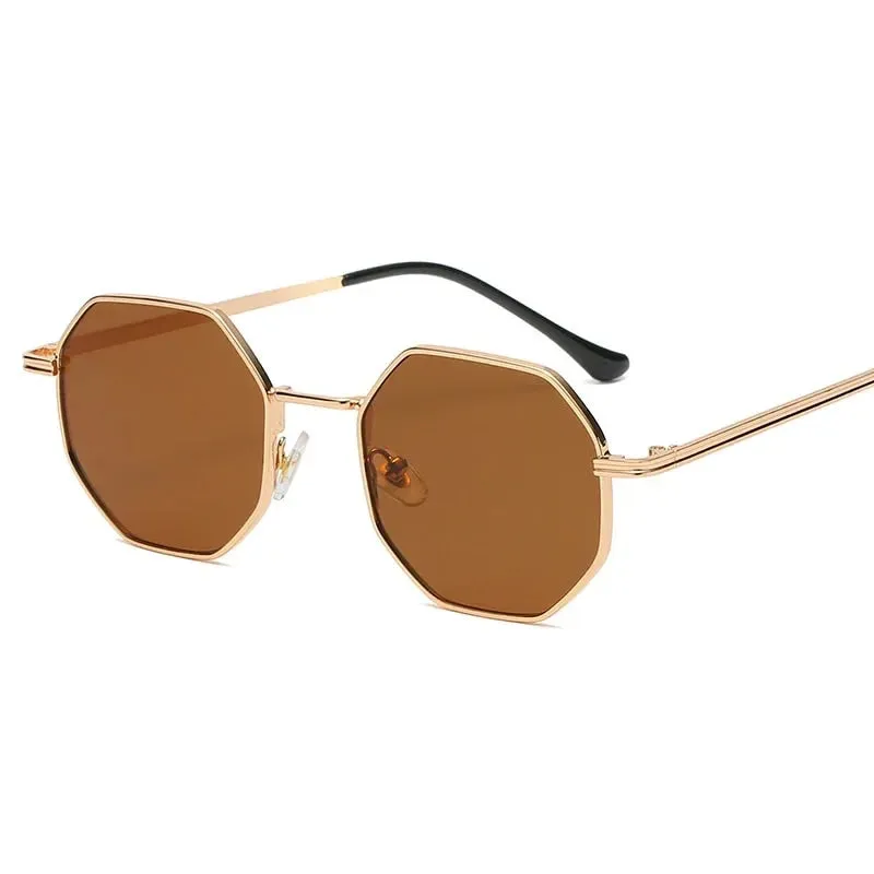 Women Retro Polygonal Metal Sunglasses