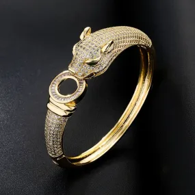 Stylish Womens Iced-Out Panther Jaguar Hinged Bangle Bracelet
