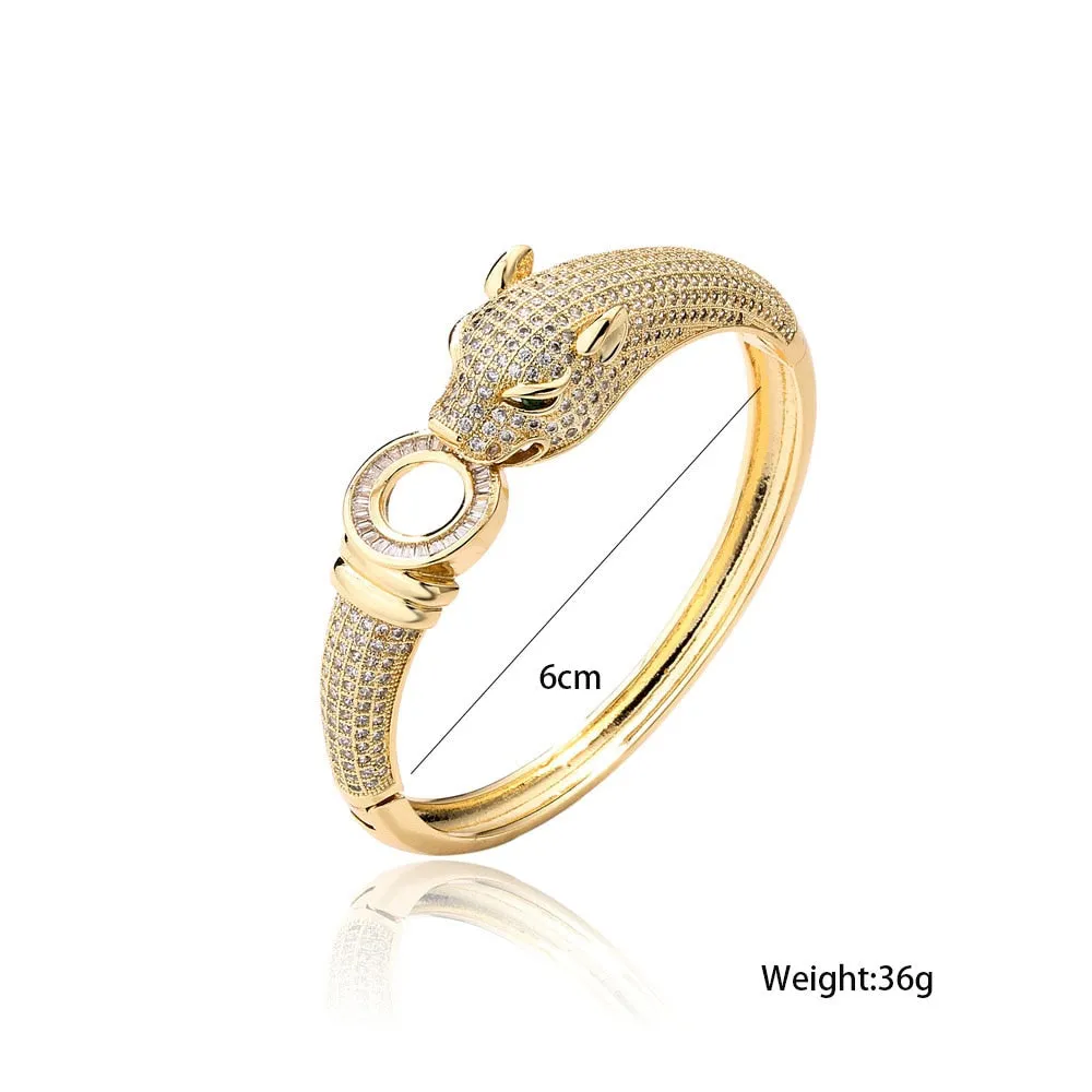 Stylish Womens Iced-Out Panther Jaguar Hinged Bangle Bracelet