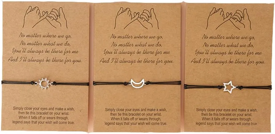 ZAHSY BFF Friendship Bracelets Gift for 3 Sun Moon Star Pinky Promise Bracelets Best Friend Christmas Birthday Gifts for Women Matching Bracelet for Sisters